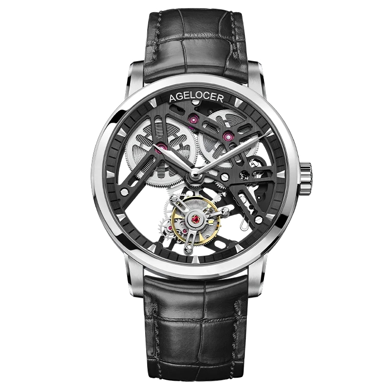 AGELOCER Original Tourbillon Watch Men's Business Formal Luxury Skeleton Manual Mechanical Watch Birthday Gift for Men