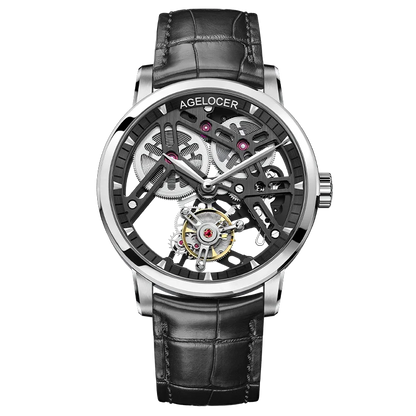 AGELOCER Original Tourbillon Watch Men's Business Formal Luxury Skeleton Manual Mechanical Watch Birthday Gift for Men