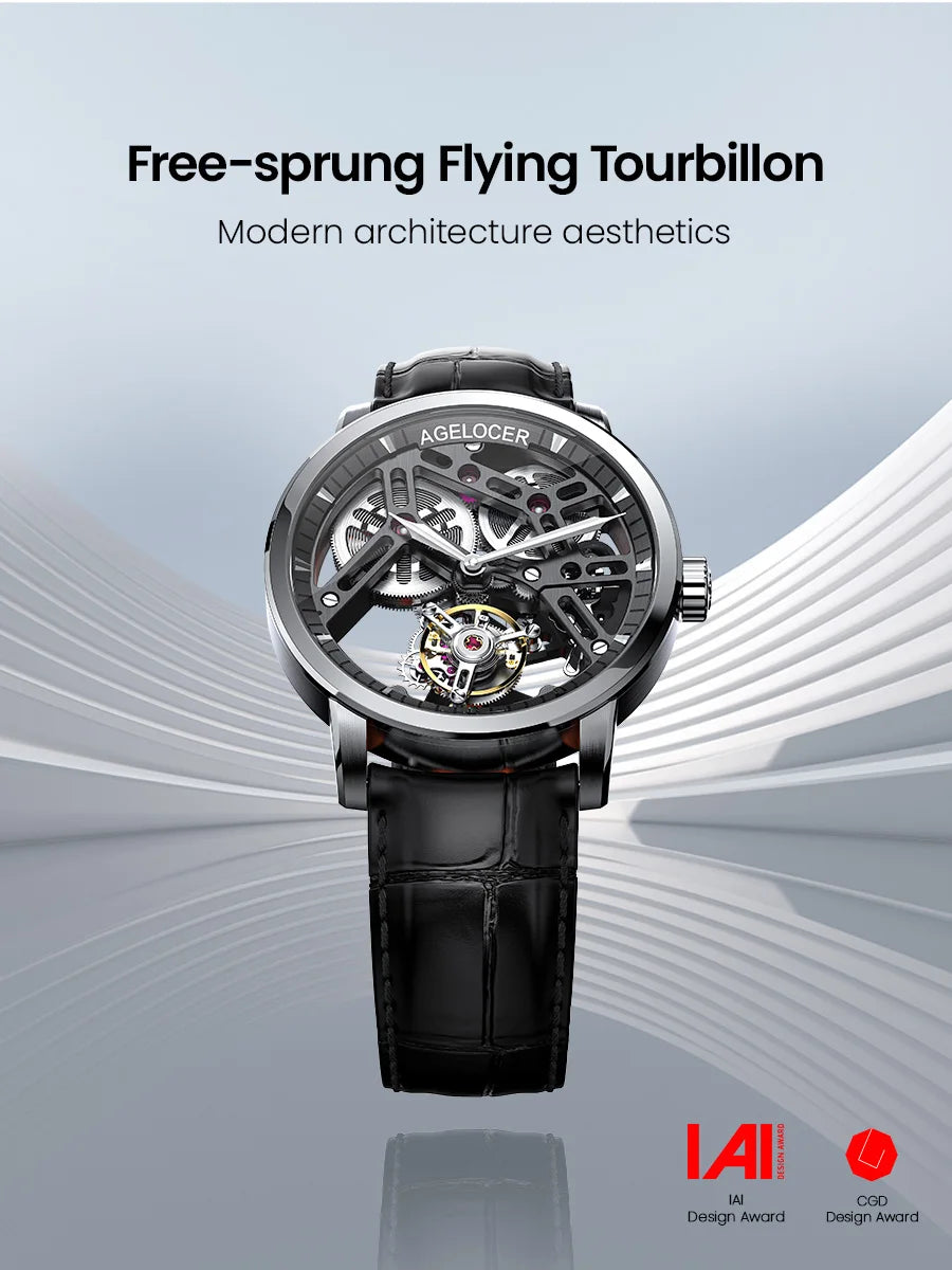 AGELOCER Original Tourbillon Watch Men's Business Formal Luxury Skeleton Manual Mechanical Watch Birthday Gift for Men