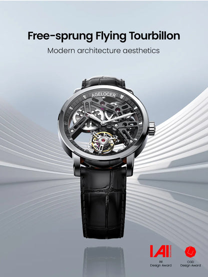 AGELOCER Original Tourbillon Watch Men's Business Formal Luxury Skeleton Manual Mechanical Watch Birthday Gift for Men