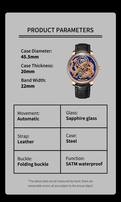 PINDU Designs Original New Men's Mechanical Watchew Dragon Series M2797B Automatic Movement Leather Sapphire Men Wristwatches