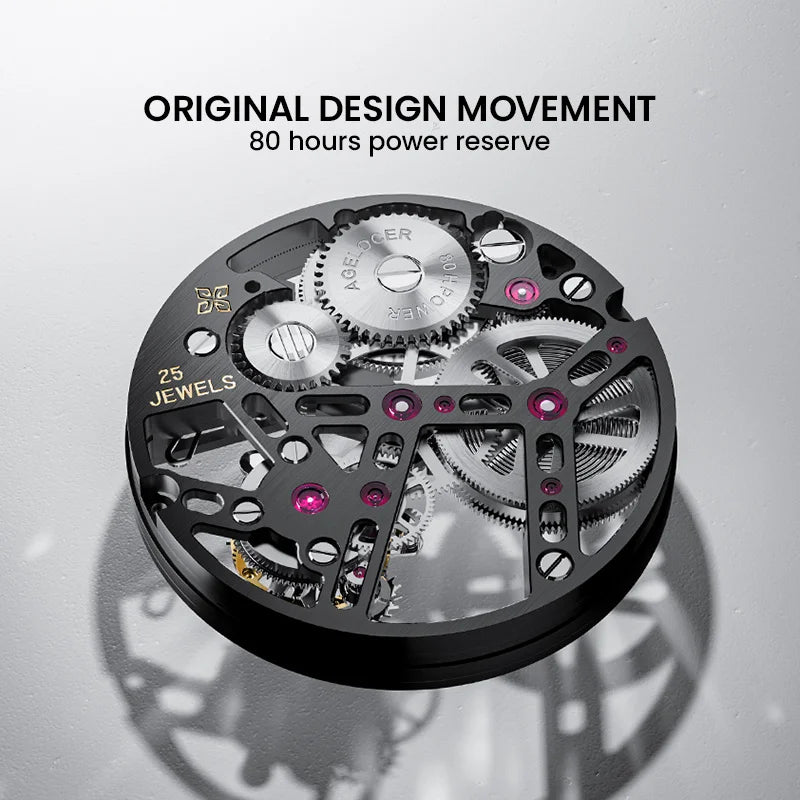 AGELOCER Original Tourbillon Watch Men's Business Formal Luxury Skeleton Manual Mechanical Watch Birthday Gift for Men