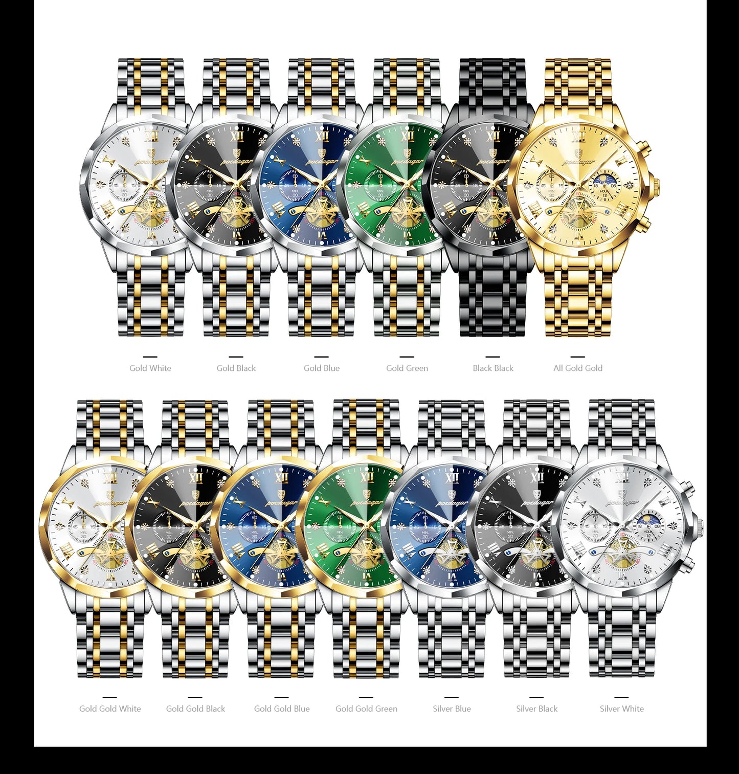 POEDAGAR Original Luxury Men's Watch Waterproof Luminous Chronograph Men Wristwatch Stainless Steel Quartz Watches For Man Reloj