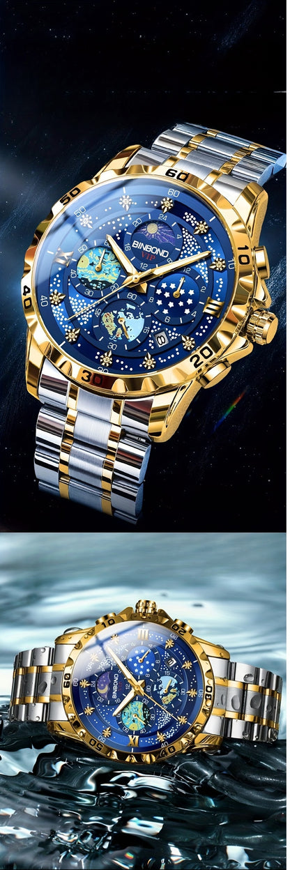 Glittering Starry Sky Mens Watch - Stylish & Professional Multifunction Quartz Wrist Accessory for Business and Fashion