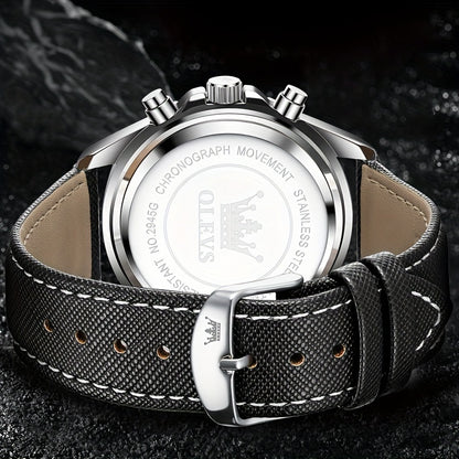 Big Face OLEVS Mens Watch Classic Luxury Leather Strap Chronograph Casual Fashion Dress Analog Quartz Wrist Watch Moon Phase Waterproof Luminous Date Design Male Watch Relojes De Hombre Black/White/Blue/Green Dial