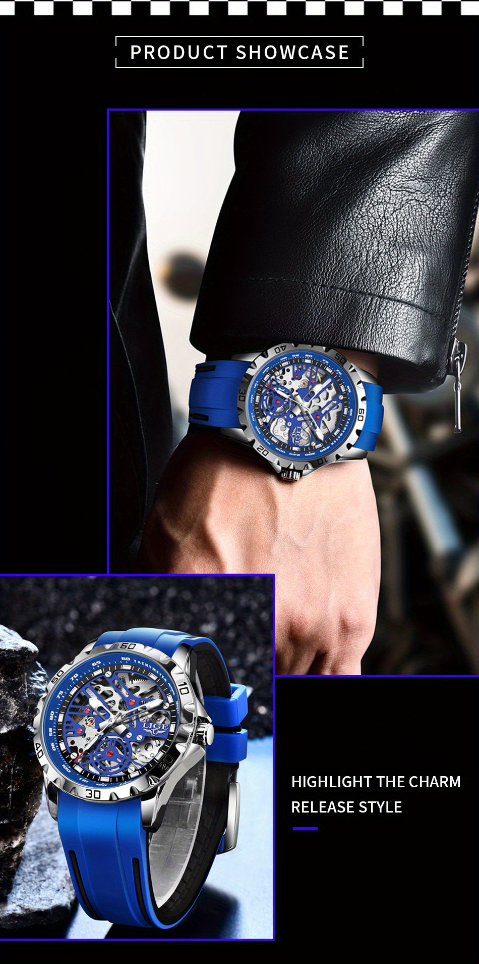 Luxury Automatic Watch for Women Valentine'S Gift Form LIGE Design Fashion Hollow Dial Mens Watch Automatic Wristwatch, LIG, Fashion Wristwatch, Elegant Timepiece, Modern Watch Design, Stylish Wristwatch, Silicone Strap Watch
