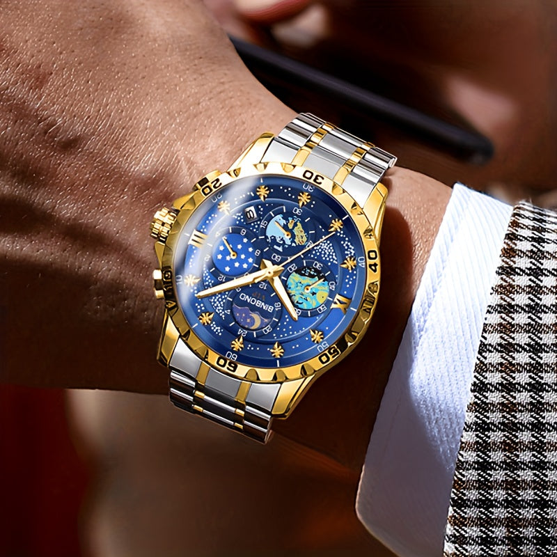 Glittering Starry Sky Mens Watch - Stylish & Professional Multifunction Quartz Wrist Accessory for Business and Fashion