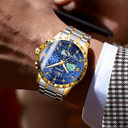 Glittering Starry Sky Mens Watch - Stylish & Professional Multifunction Quartz Wrist Accessory for Business and Fashion