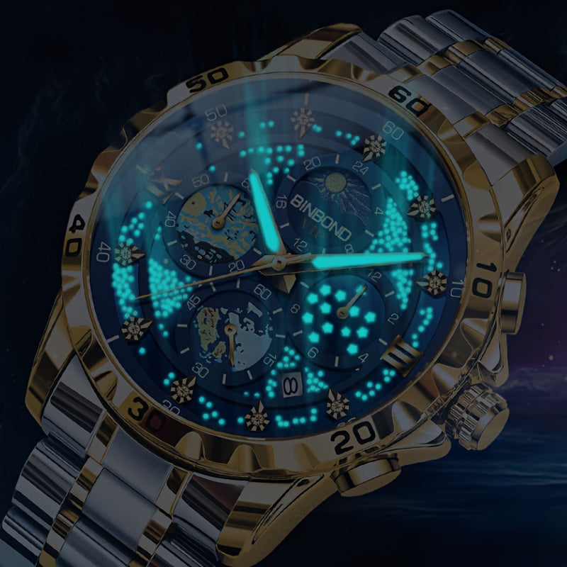 Glittering Starry Sky Mens Watch - Stylish & Professional Multifunction Quartz Wrist Accessory for Business and Fashion