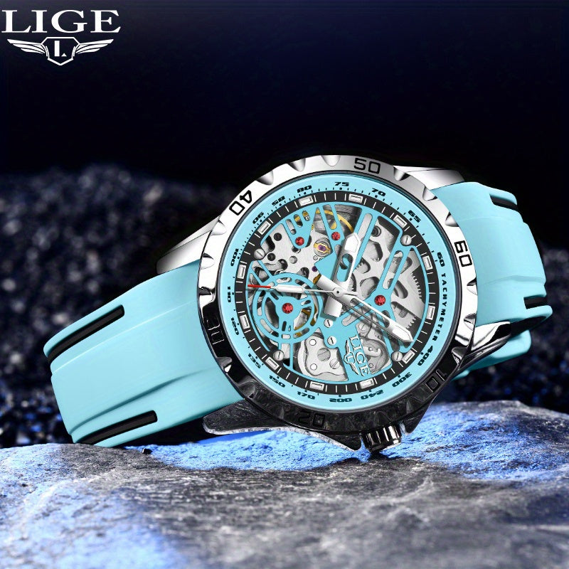 Luxury Automatic Watch for Women Valentine'S Gift Form LIGE Design Fashion Hollow Dial Mens Watch Automatic Wristwatch, LIG, Fashion Wristwatch, Elegant Timepiece, Modern Watch Design, Stylish Wristwatch, Silicone Strap Watch