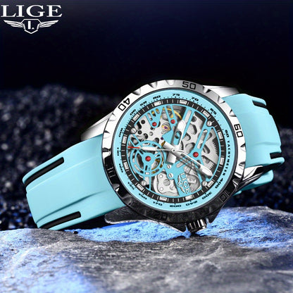 Luxury Automatic Watch for Women Valentine'S Gift Form LIGE Design Fashion Hollow Dial Mens Watch Automatic Wristwatch, LIG, Fashion Wristwatch, Elegant Timepiece, Modern Watch Design, Stylish Wristwatch, Silicone Strap Watch