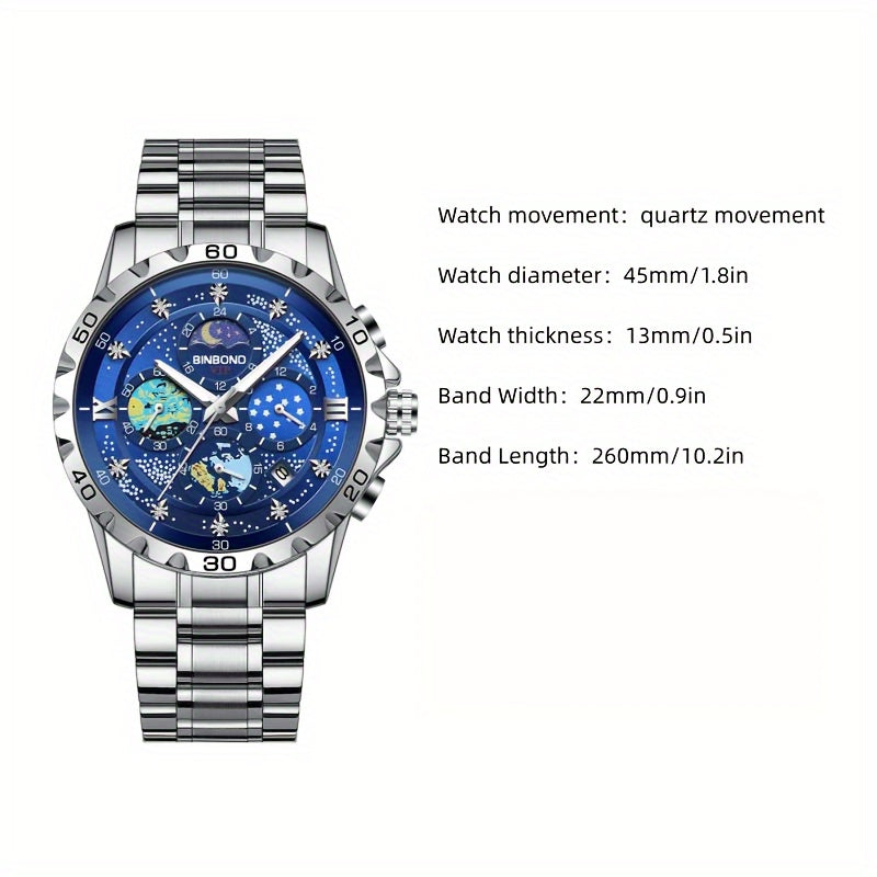 Glittering Starry Sky Mens Watch - Stylish & Professional Multifunction Quartz Wrist Accessory for Business and Fashion
