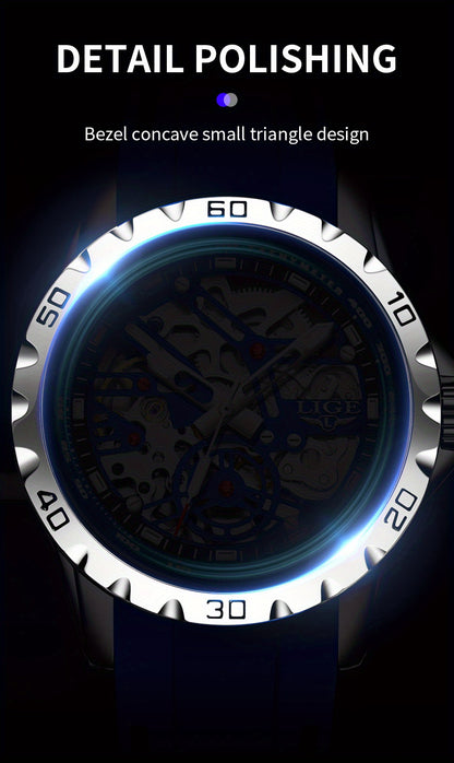 Luxury Automatic Watch for Women Valentine'S Gift Form LIGE Design Fashion Hollow Dial Mens Watch Automatic Wristwatch, LIG, Fashion Wristwatch, Elegant Timepiece, Modern Watch Design, Stylish Wristwatch, Silicone Strap Watch