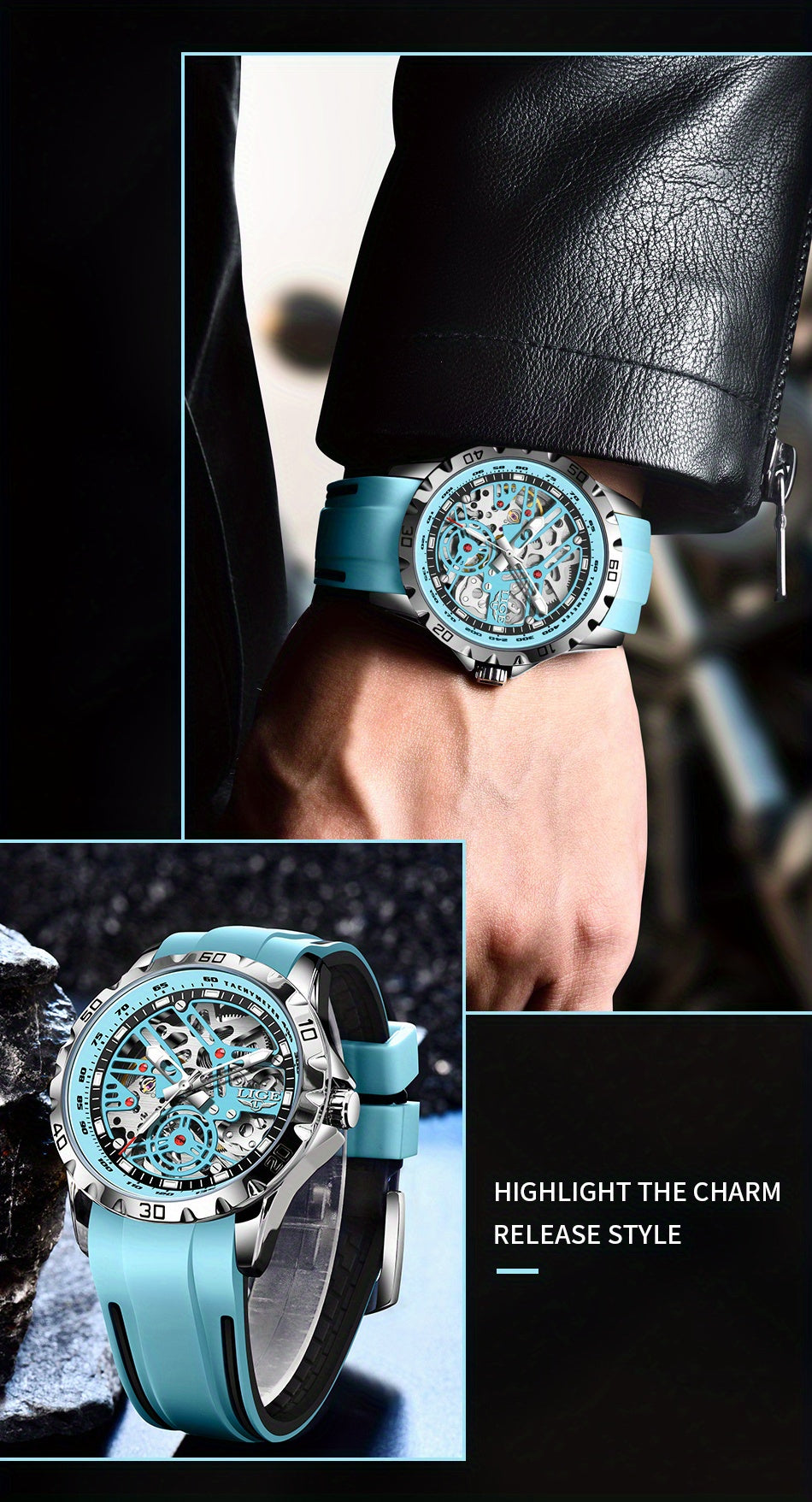 Luxury Automatic Watch for Women Valentine'S Gift Form LIGE Design Fashion Hollow Dial Mens Watch Automatic Wristwatch, LIG, Fashion Wristwatch, Elegant Timepiece, Modern Watch Design, Stylish Wristwatch, Silicone Strap Watch